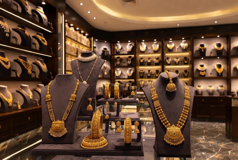 Best 1 gram jewellery shop in Hadapsar displaying bridal necklace sets and bangles