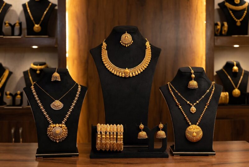 Best 1 gram jewellery shop near Magarpatta displaying affordable necklace sets and bangles