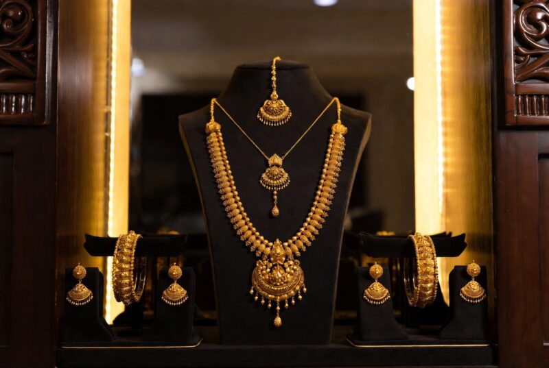 Best 1 gram jewellery shop near Magarpatta displaying bridal necklace sets and bangles