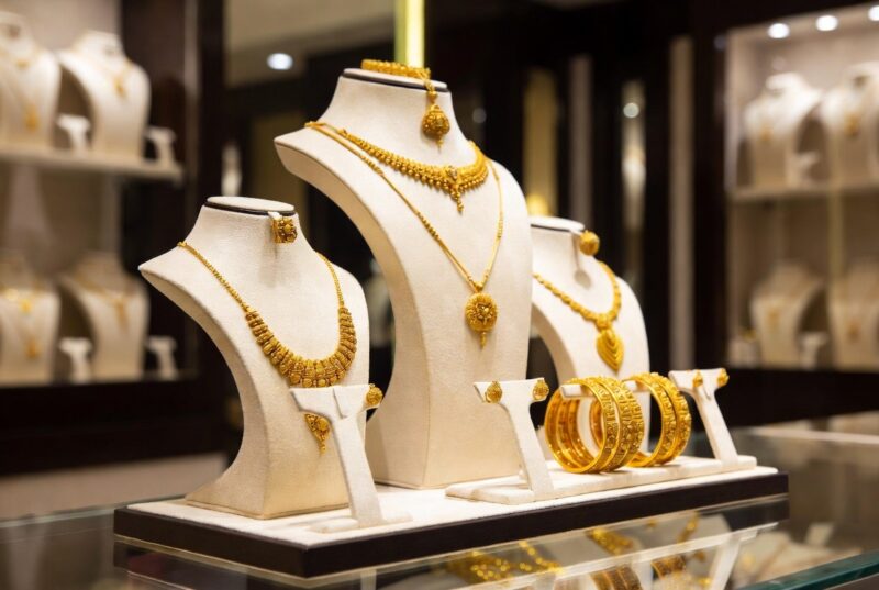 Best 1 gram jewellery shop near Magarpatta displaying stylish necklace sets and bangles