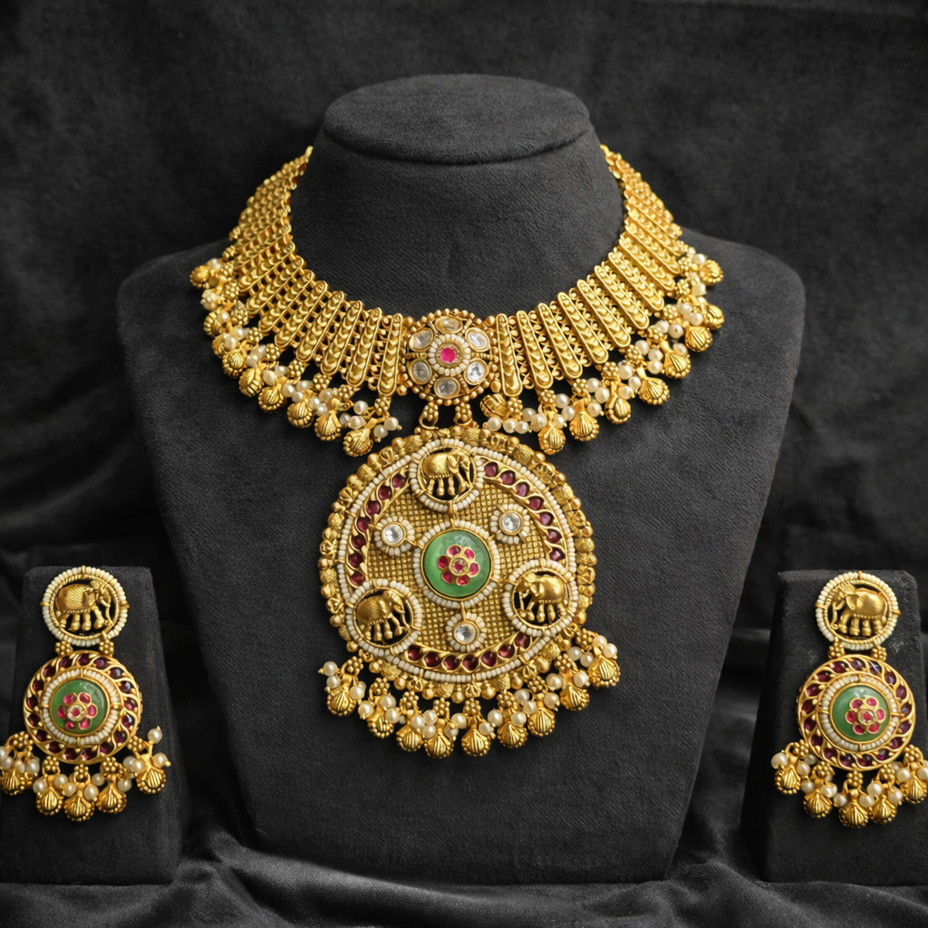 Elegant 1 gram jewellery collection featuring necklaces, earrings, bangles, and premium fashion jewellery designs at MHD Jewels by Madhubala Rawal, the best 1 gram jewellery shop in Hadapsar.